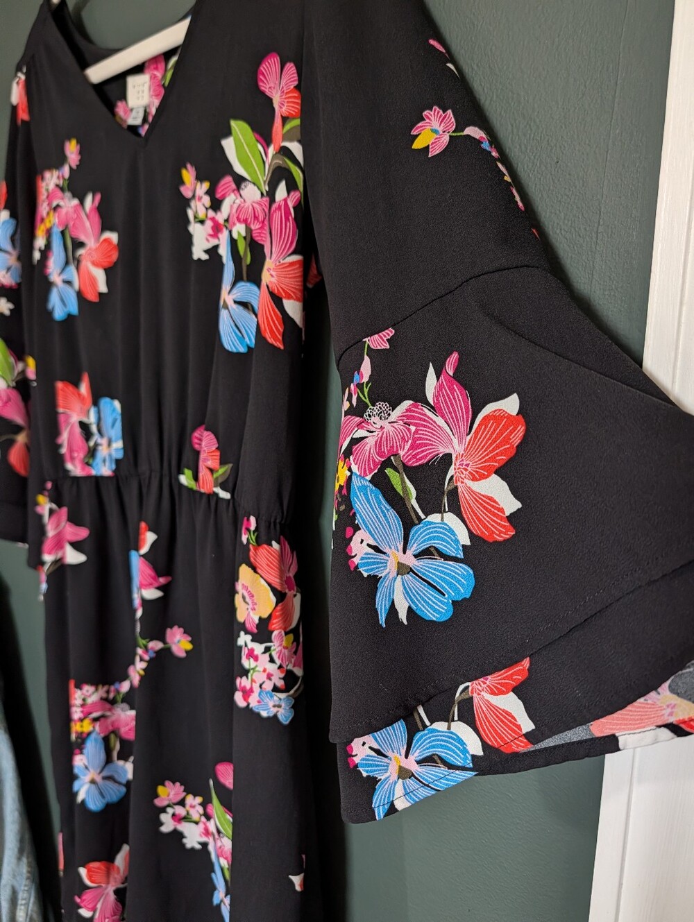 a new day Black Dress with Pink and Blue Orchid Print - Picture 4 of 5